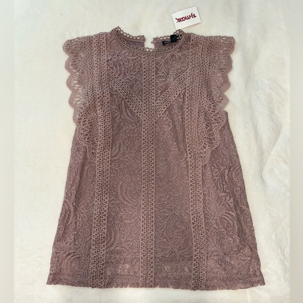 NWT Cable & Gauge TJ Maxx Small Extra Knit Lace Mauve Purple Blouse Top Lace XS